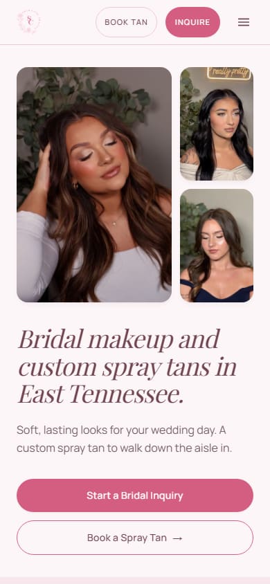 The same page on a phone, photos first and the headline below them.