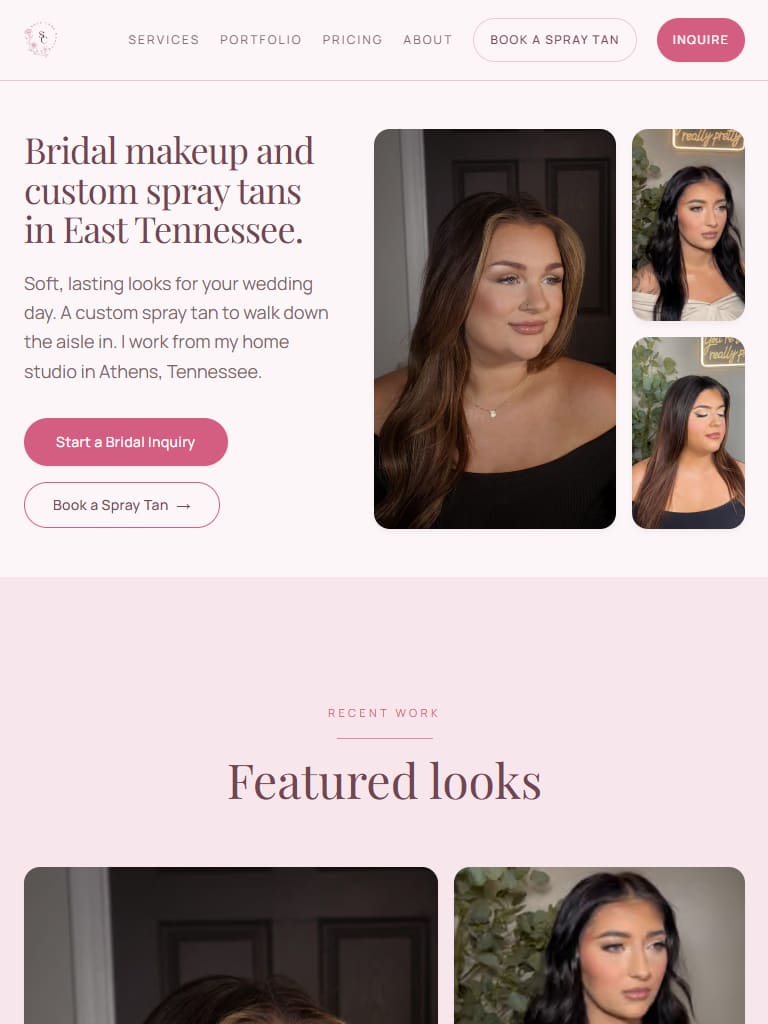 The same homepage on a tablet, the photo grid now stacked under the headline.
